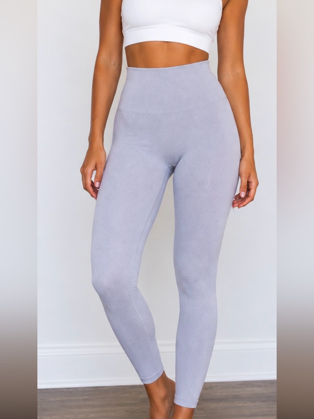 Sacré Raina Rib Knit High Rise Leggings XS Gray Seamless Activewear Yoga Gym